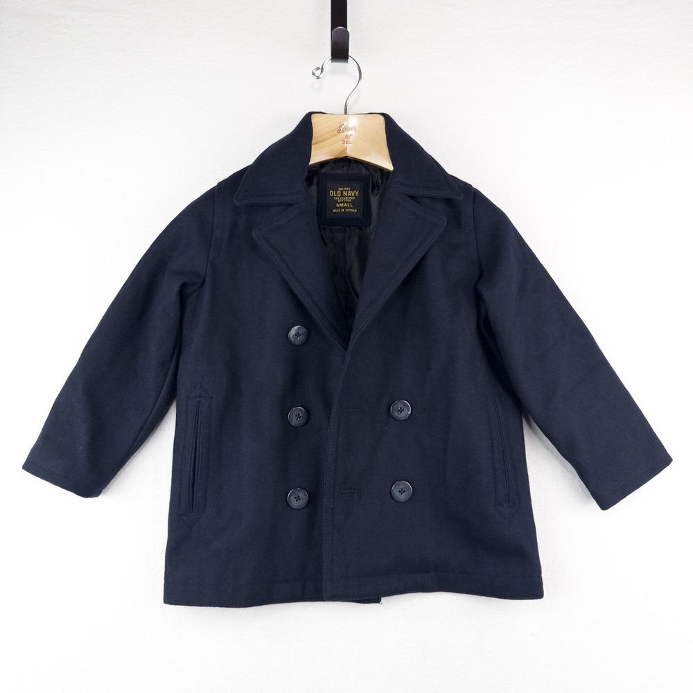 Old Navy Kids Small Navy Blue Wool Blend Peacoat Jacket *Missing Button
